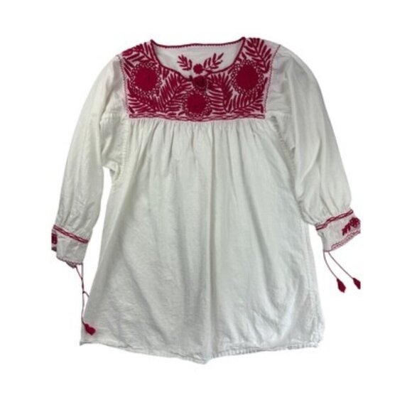 Vintage White & Red Embroidered Peasant Blouse - Picture 1 of 4